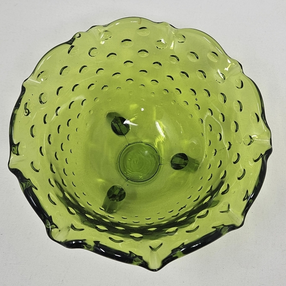 VIKING GLASS green ruffle hobnail dish vintage - Picture 5 of 16